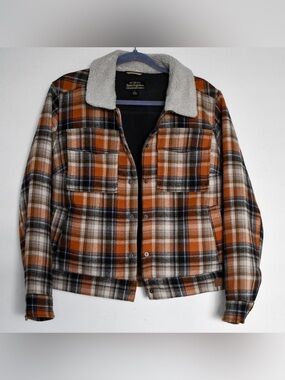 Noble Outfitters Plaid Sherpa-Lined Coat in Orange/Black - Ladies Fall Jacket